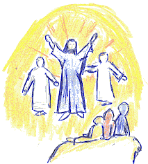 Drawing: the transfiguration of Jesus on Mount Tabor