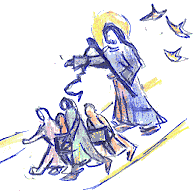 Drawing: Jesus and the clearing of the temple