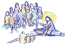 Drawing: Jesus washing the feet of the disciples